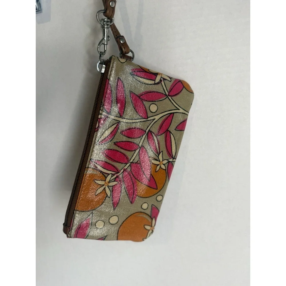 Fossil‎ Key-Per Small Wristlet Bag Multicolor Floral Pattern Brown Strap